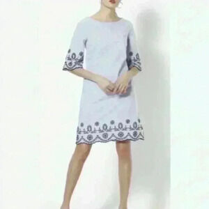 Tommy Hilfiger Blue & White Ticking Striped Dress, Eyelet Embroidery Details XS